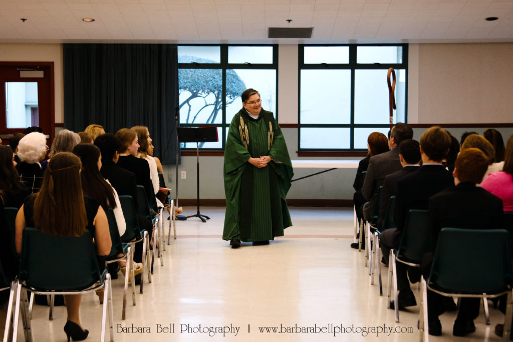 Bishop William Justice speaking to Confirmation students | Barbara Bell Photography