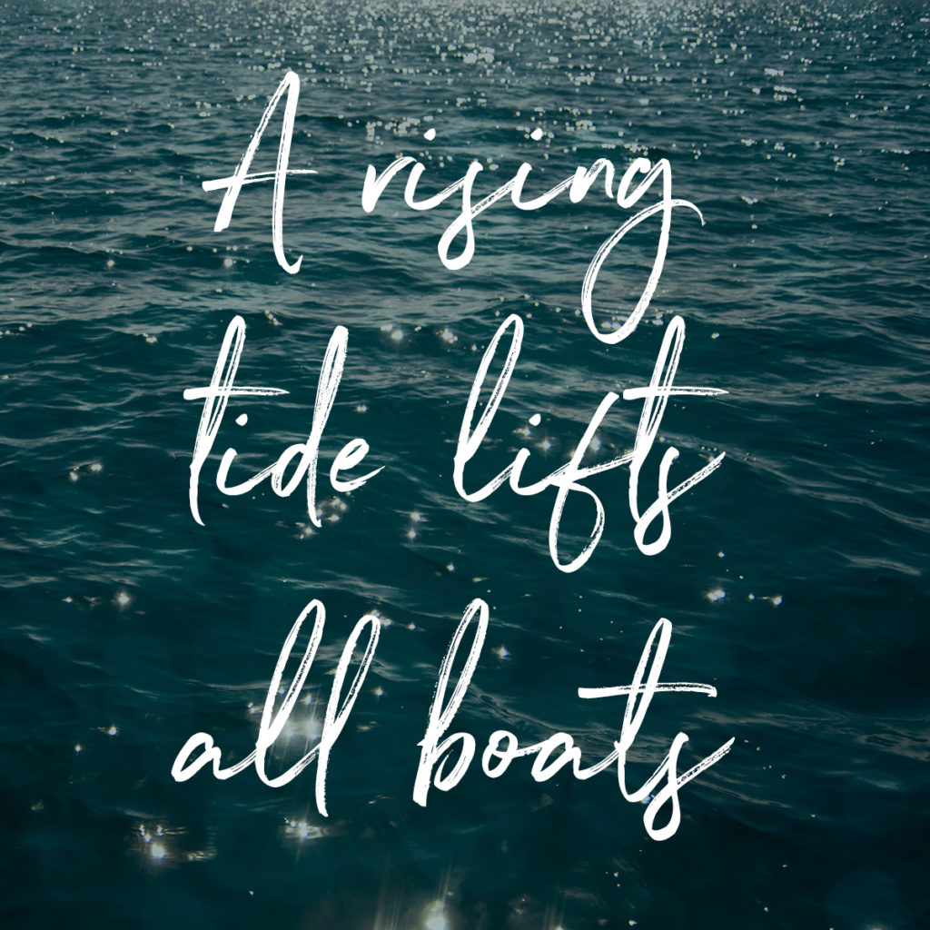 Ocean background with the words: A rising tide lifts all boats