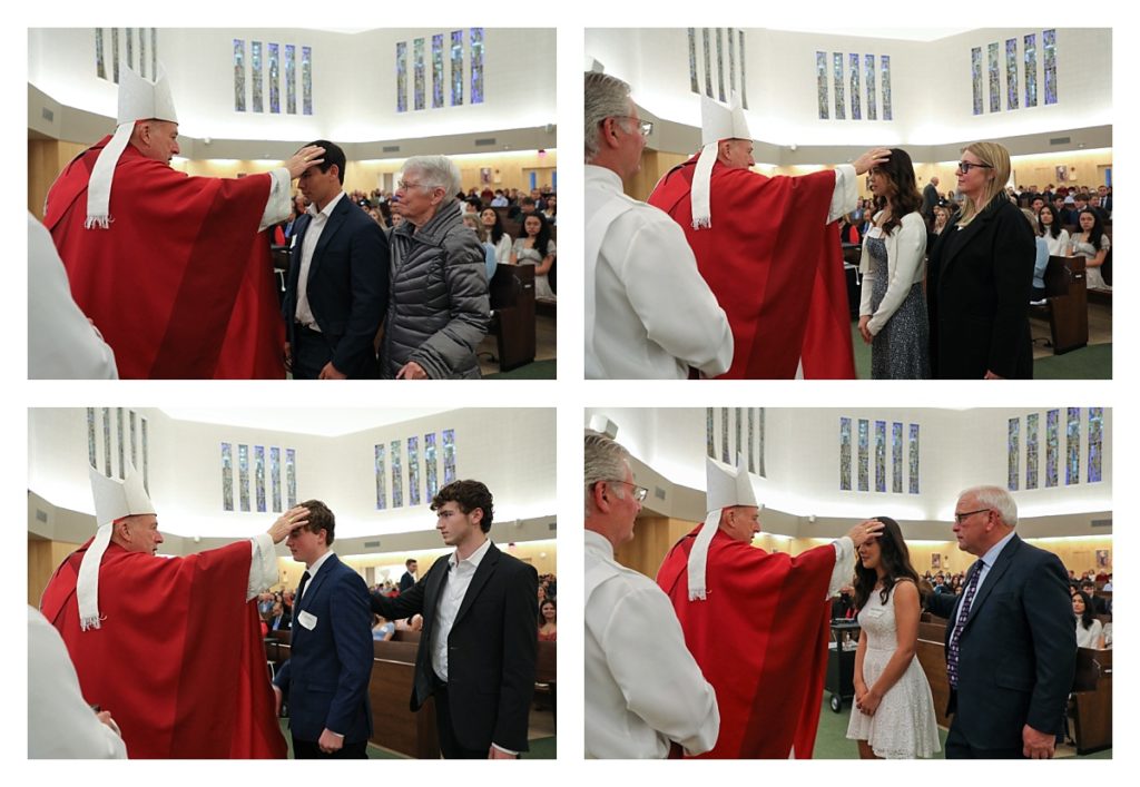 Barbara Bell Photography captures Bishop McElroy as he blesses Confirmandi at St Charles Church in San Carlos, CA.